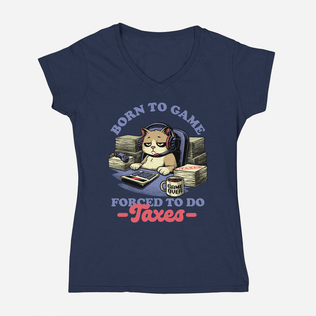 Cat Gamer Taxes-Womens-V-Neck-Tee-Studio Mootant