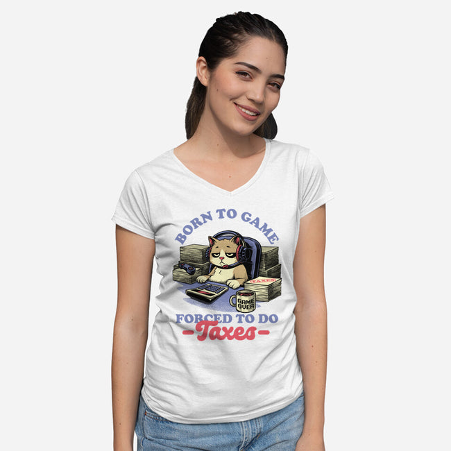 Cat Gamer Taxes-Womens-V-Neck-Tee-Studio Mootant