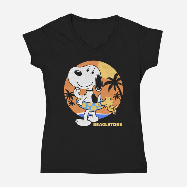 Beagle Sun Block-Womens-V-Neck-Tee-Studio Mootant