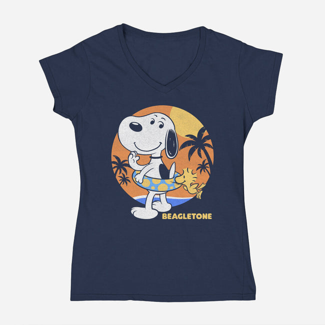 Beagle Sun Block-Womens-V-Neck-Tee-Studio Mootant