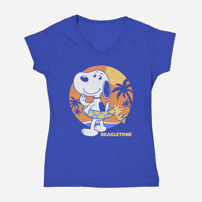 Beagle Sun Block-Womens-V-Neck-Tee-Studio Mootant