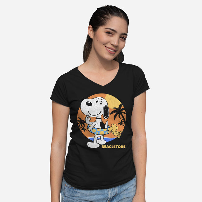 Beagle Sun Block-Womens-V-Neck-Tee-Studio Mootant