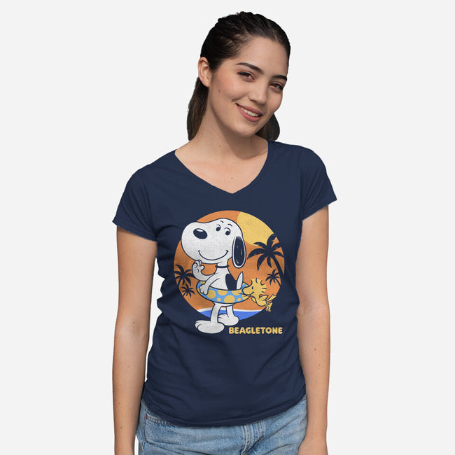 Beagle Sun Block-Womens-V-Neck-Tee-Studio Mootant