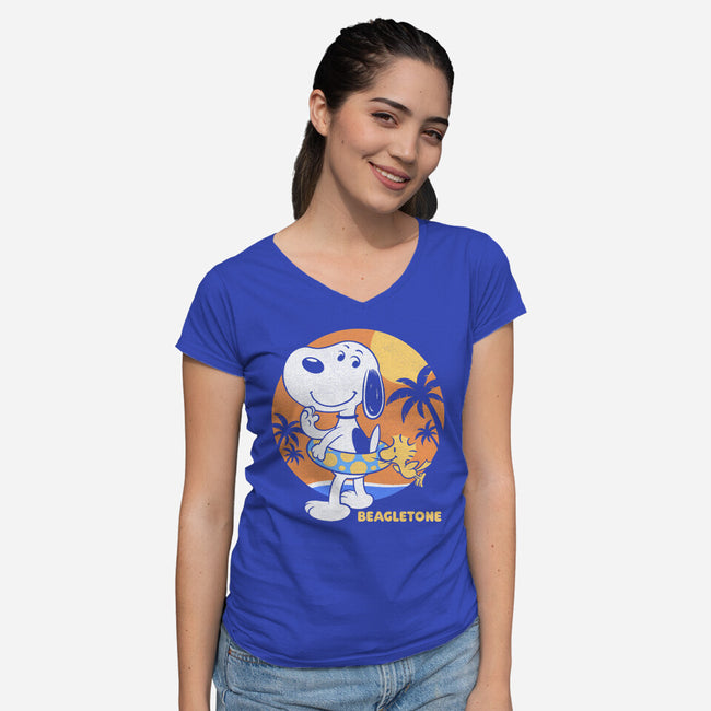 Beagle Sun Block-Womens-V-Neck-Tee-Studio Mootant