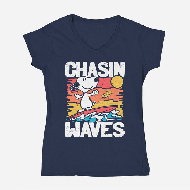 Beagle Summer Surf-Womens-V-Neck-Tee-Studio Mootant