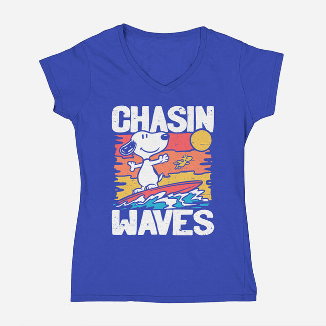Beagle Summer Surf-Womens-V-Neck-Tee-Studio Mootant