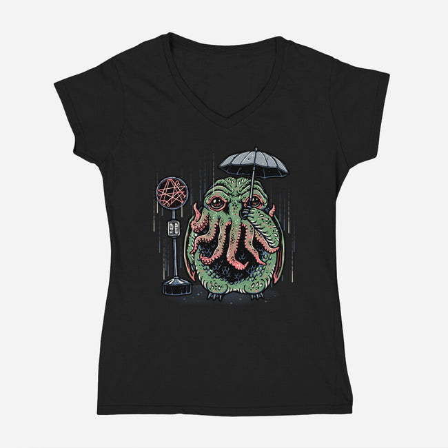 My Neighbor From The Deep-Womens-V-Neck-Tee-glitchygorilla