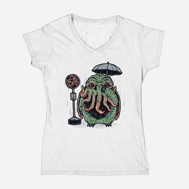 My Neighbor From The Deep-Womens-V-Neck-Tee-glitchygorilla