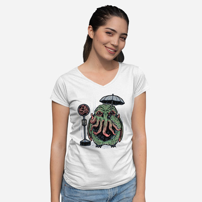 My Neighbor From The Deep-Womens-V-Neck-Tee-glitchygorilla
