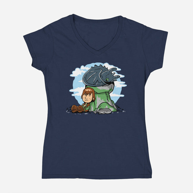 Relaxing With My Dragon-Womens-V-Neck-Tee-demonigote