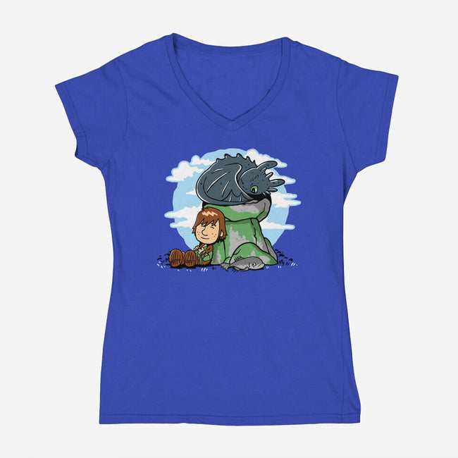 Relaxing With My Dragon-Womens-V-Neck-Tee-demonigote