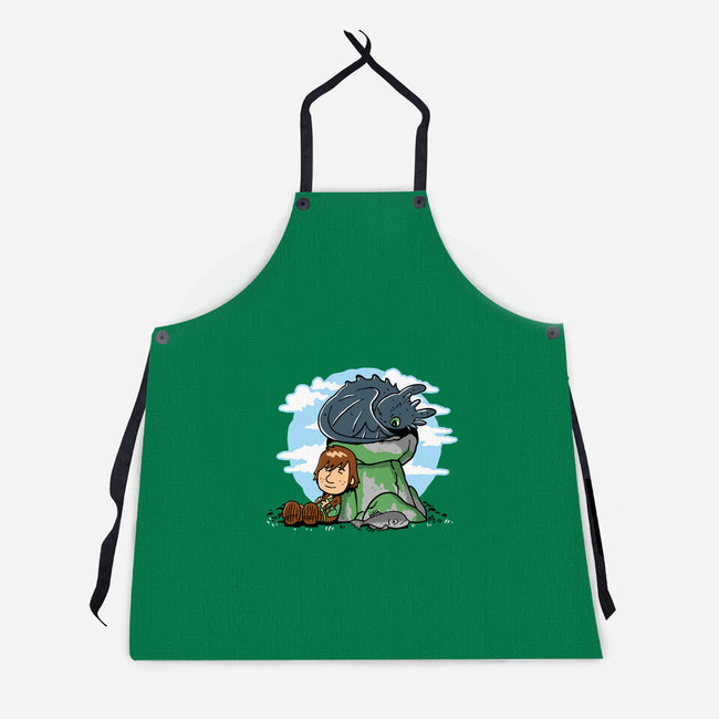 Relaxing With My Dragon-Unisex-Kitchen-Apron-demonigote