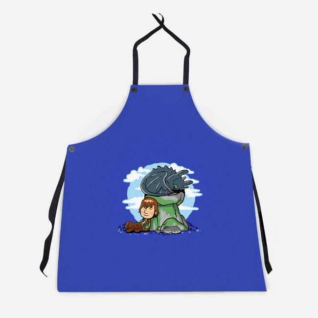Relaxing With My Dragon-Unisex-Kitchen-Apron-demonigote