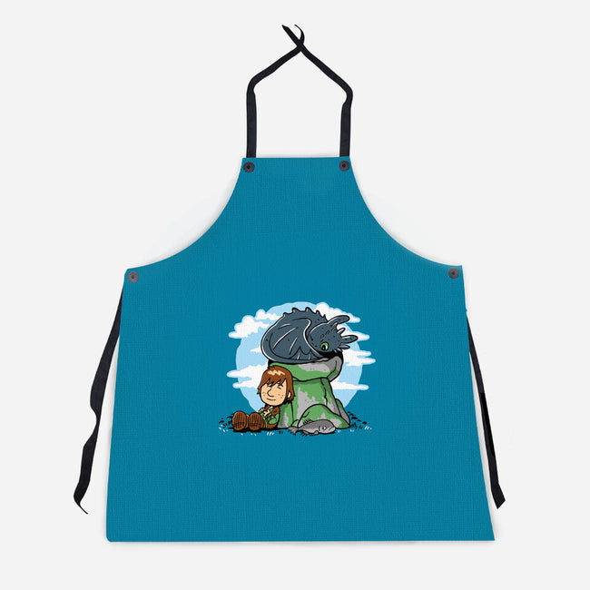 Relaxing With My Dragon-Unisex-Kitchen-Apron-demonigote