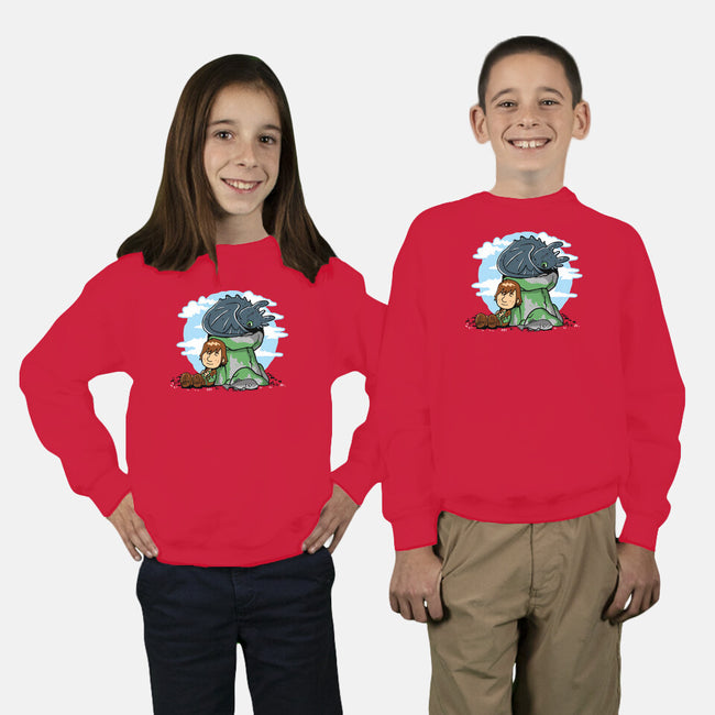 Relaxing With My Dragon-Youth-Crew Neck-Sweatshirt-demonigote