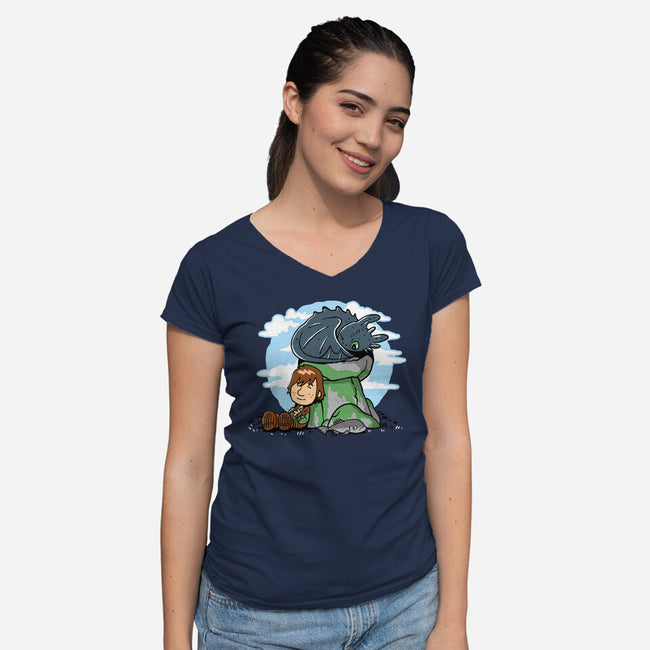 Relaxing With My Dragon-Womens-V-Neck-Tee-demonigote