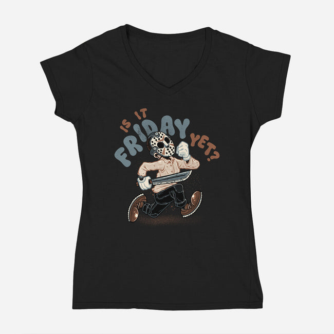 Is It Slasher Friday Yet-Womens-V-Neck-Tee-glitchygorilla