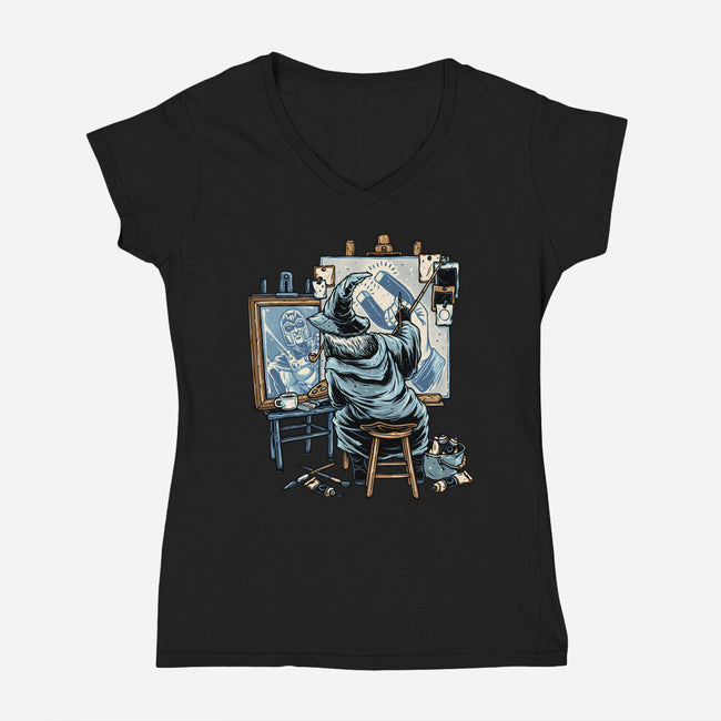 Painting Wizard-Womens-V-Neck-Tee-glitchygorilla