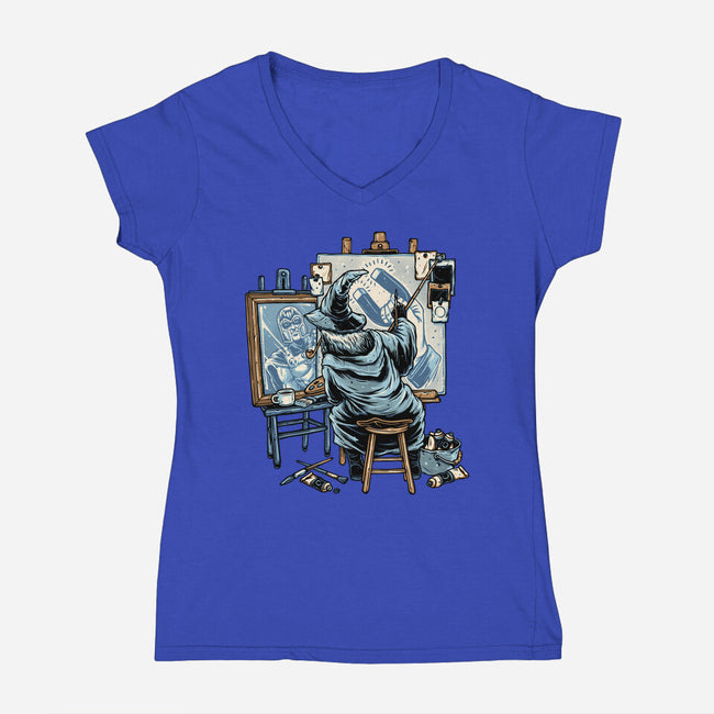 Painting Wizard-Womens-V-Neck-Tee-glitchygorilla