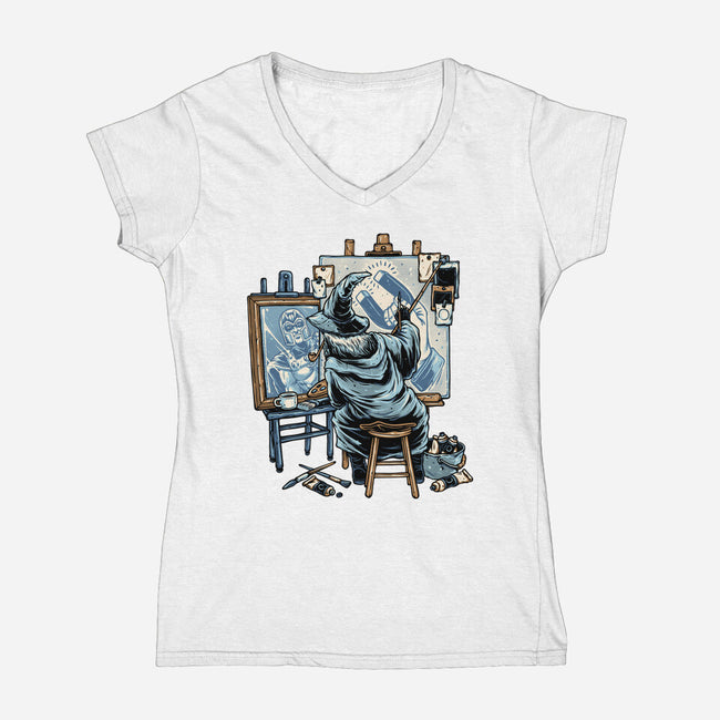 Painting Wizard-Womens-V-Neck-Tee-glitchygorilla
