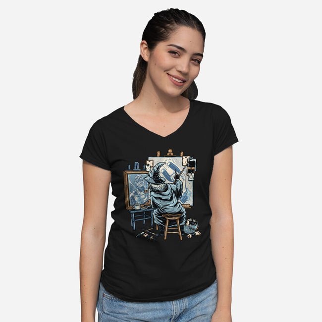Painting Wizard-Womens-V-Neck-Tee-glitchygorilla