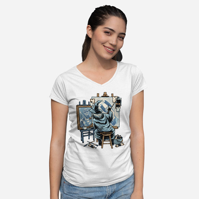 Painting Wizard-Womens-V-Neck-Tee-glitchygorilla