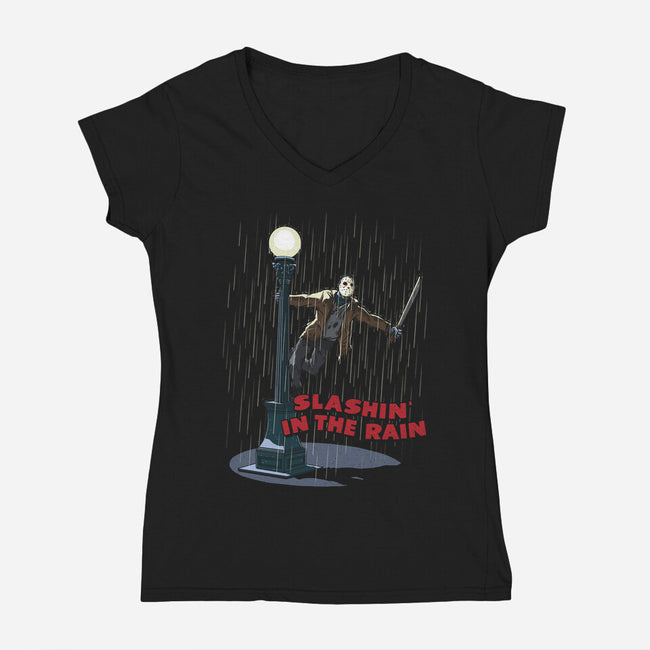 Slashin In The Rain-Womens-V-Neck-Tee-Getsousa!