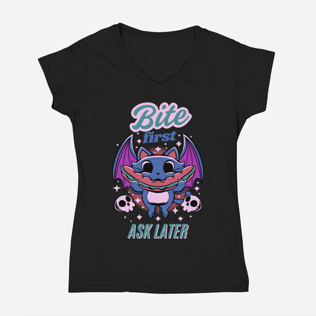 Bite First-Womens-V-Neck-Tee-FunkVampire