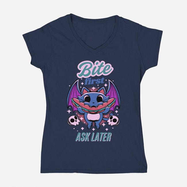 Bite First-Womens-V-Neck-Tee-FunkVampire