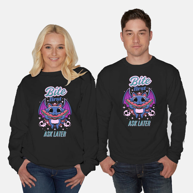 Bite First-Unisex-Crew Neck-Sweatshirt-FunkVampire