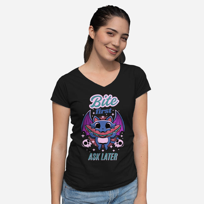 Bite First-Womens-V-Neck-Tee-FunkVampire