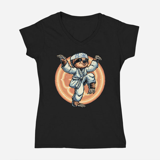 The Legend Of Karate Sloth-Womens-V-Neck-Tee-glitchygorilla