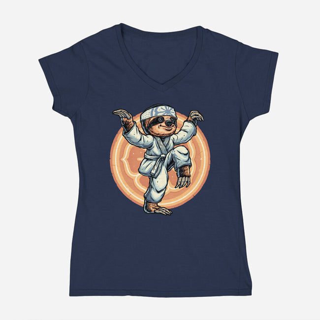 The Legend Of Karate Sloth-Womens-V-Neck-Tee-glitchygorilla