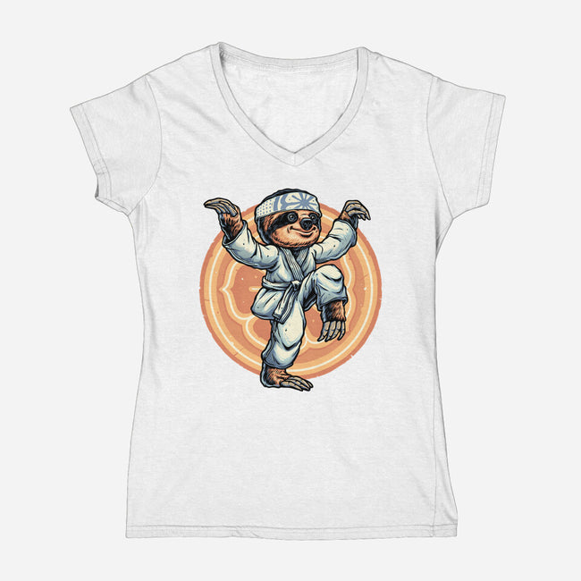 The Legend Of Karate Sloth-Womens-V-Neck-Tee-glitchygorilla