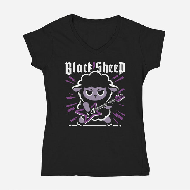 Black Sheep Rock Metal-Womens-V-Neck-Tee-NemiMakeit