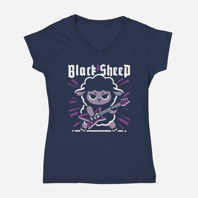 Black Sheep Rock Metal-Womens-V-Neck-Tee-NemiMakeit