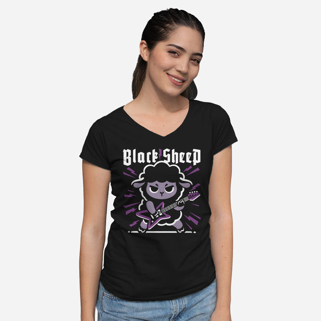 Black Sheep Rock Metal-Womens-V-Neck-Tee-NemiMakeit