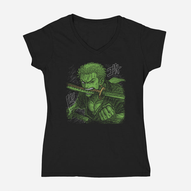 Pirate Hunter Swordsman-Womens-V-Neck-Tee-constantine2454