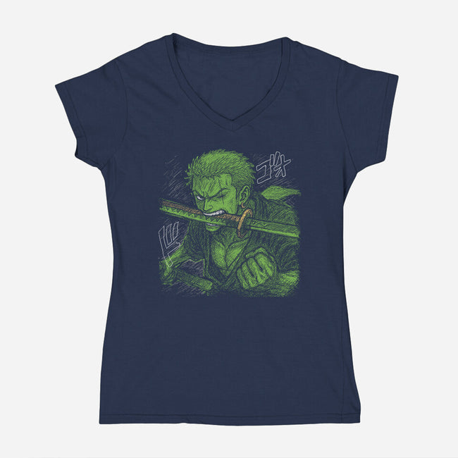 Pirate Hunter Swordsman-Womens-V-Neck-Tee-constantine2454