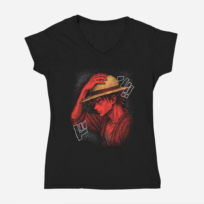 Mugiwara Pirate King-Womens-V-Neck-Tee-constantine2454