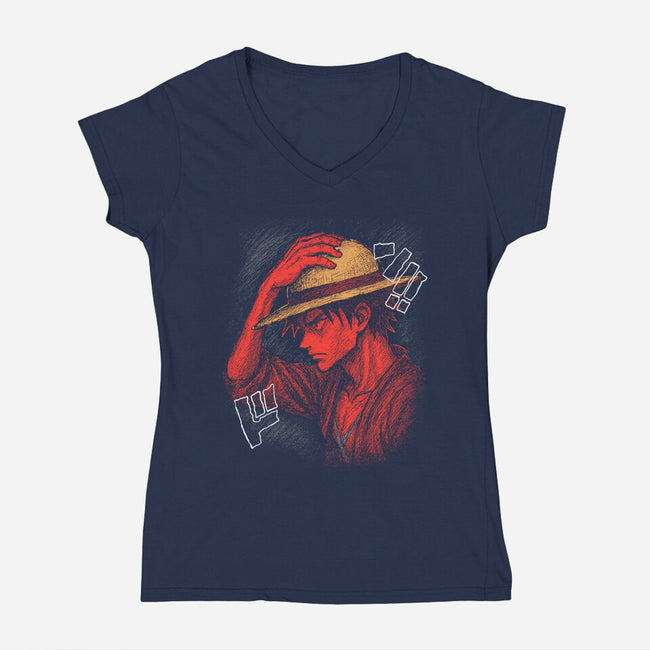 Mugiwara Pirate King-Womens-V-Neck-Tee-constantine2454