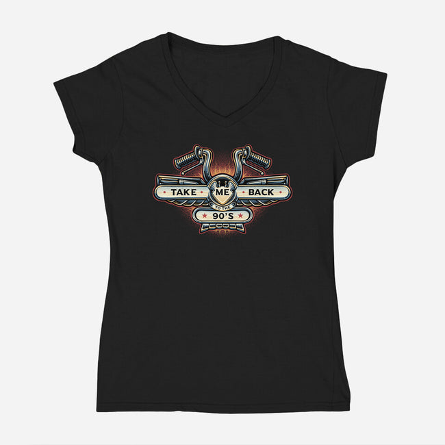Take Me Back To The 90s-Womens-V-Neck-Tee-glitchygorilla