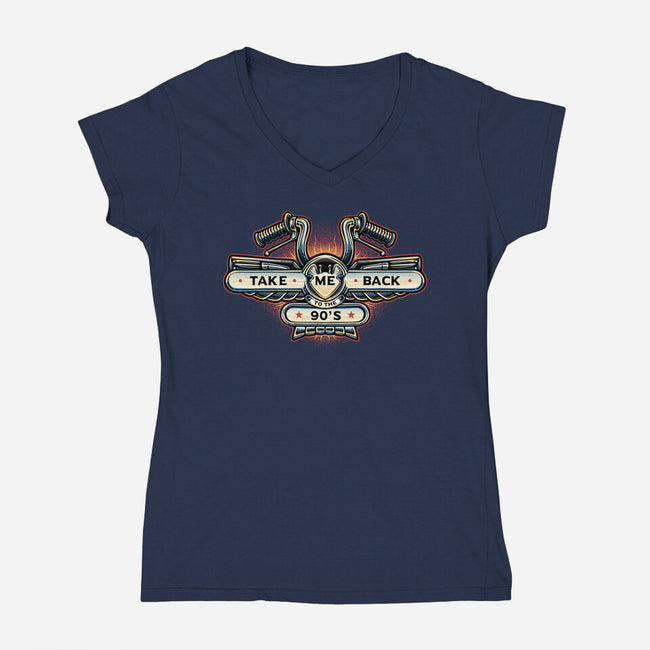 Take Me Back To The 90s-Womens-V-Neck-Tee-glitchygorilla