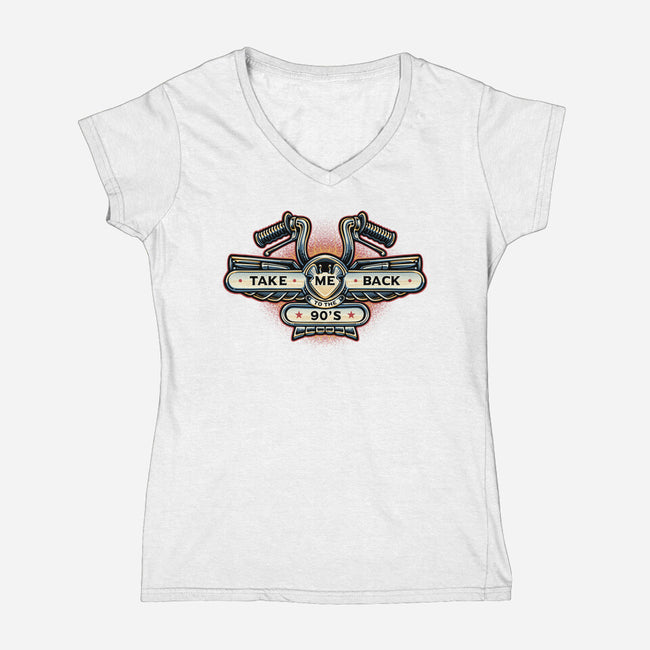 Take Me Back To The 90s-Womens-V-Neck-Tee-glitchygorilla