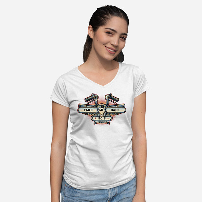 Take Me Back To The 90s-Womens-V-Neck-Tee-glitchygorilla