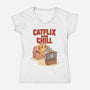 Catflix And Chill-Womens-V-Neck-Tee-Tri haryadi
