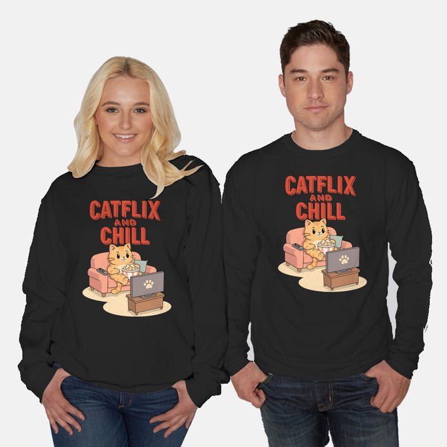 Catflix And Chill-Unisex-Crew Neck-Sweatshirt-Tri haryadi