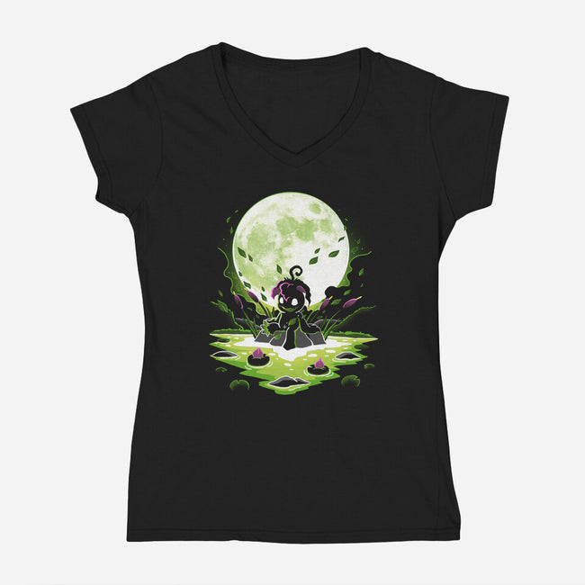 Digi Leaf Moon-Womens-V-Neck-Tee-Vallina84