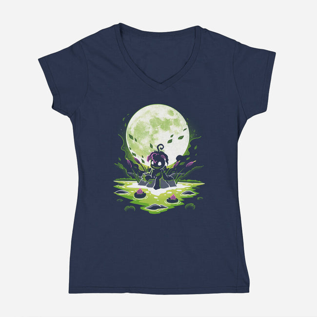 Digi Leaf Moon-Womens-V-Neck-Tee-Vallina84
