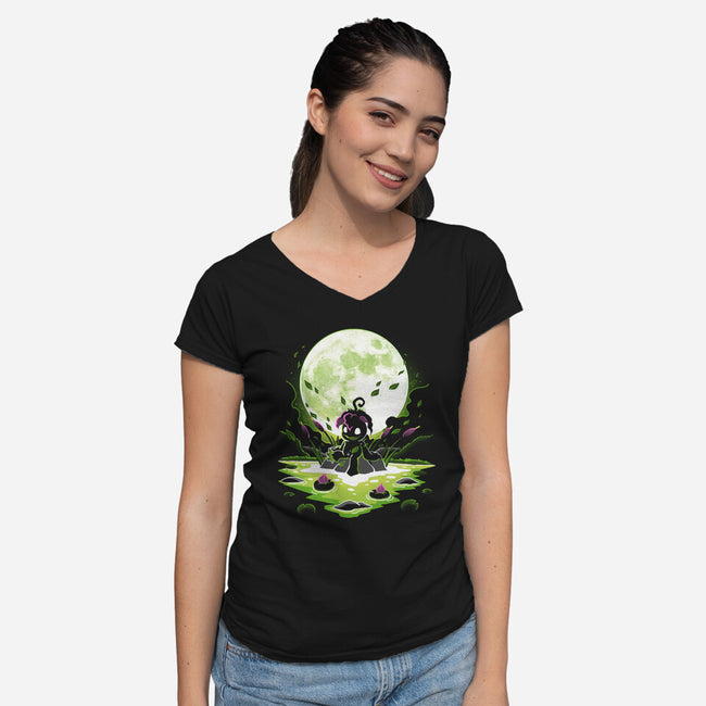 Digi Leaf Moon-Womens-V-Neck-Tee-Vallina84